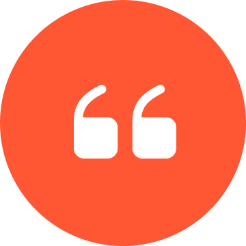 White quotation marks on orange circle background.